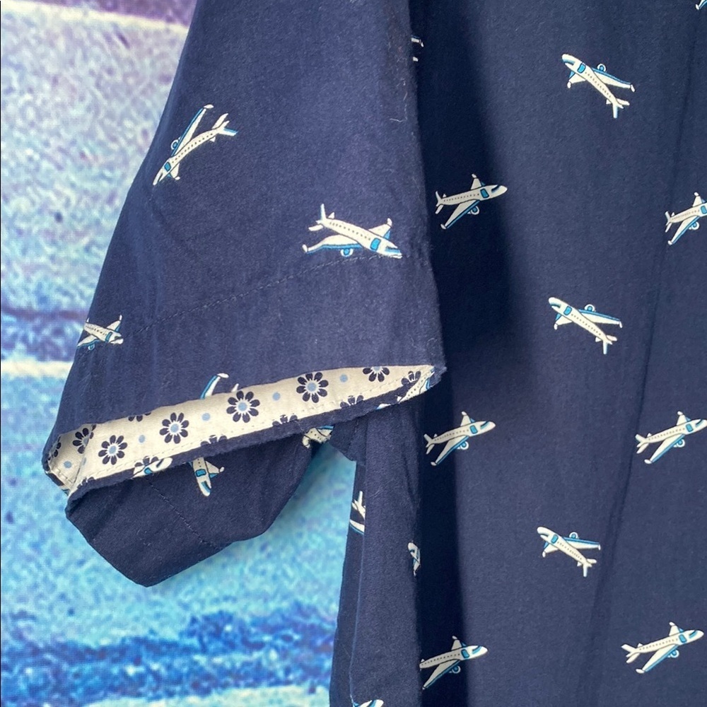 Boys Denim & Flower Button Up Navy Blue Shark Print Shirt Size XL - Picture 5 of 6
